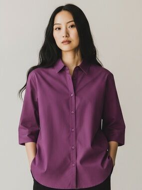100% Cotton Coldwater Creek Magenta Button-Down Shirt
